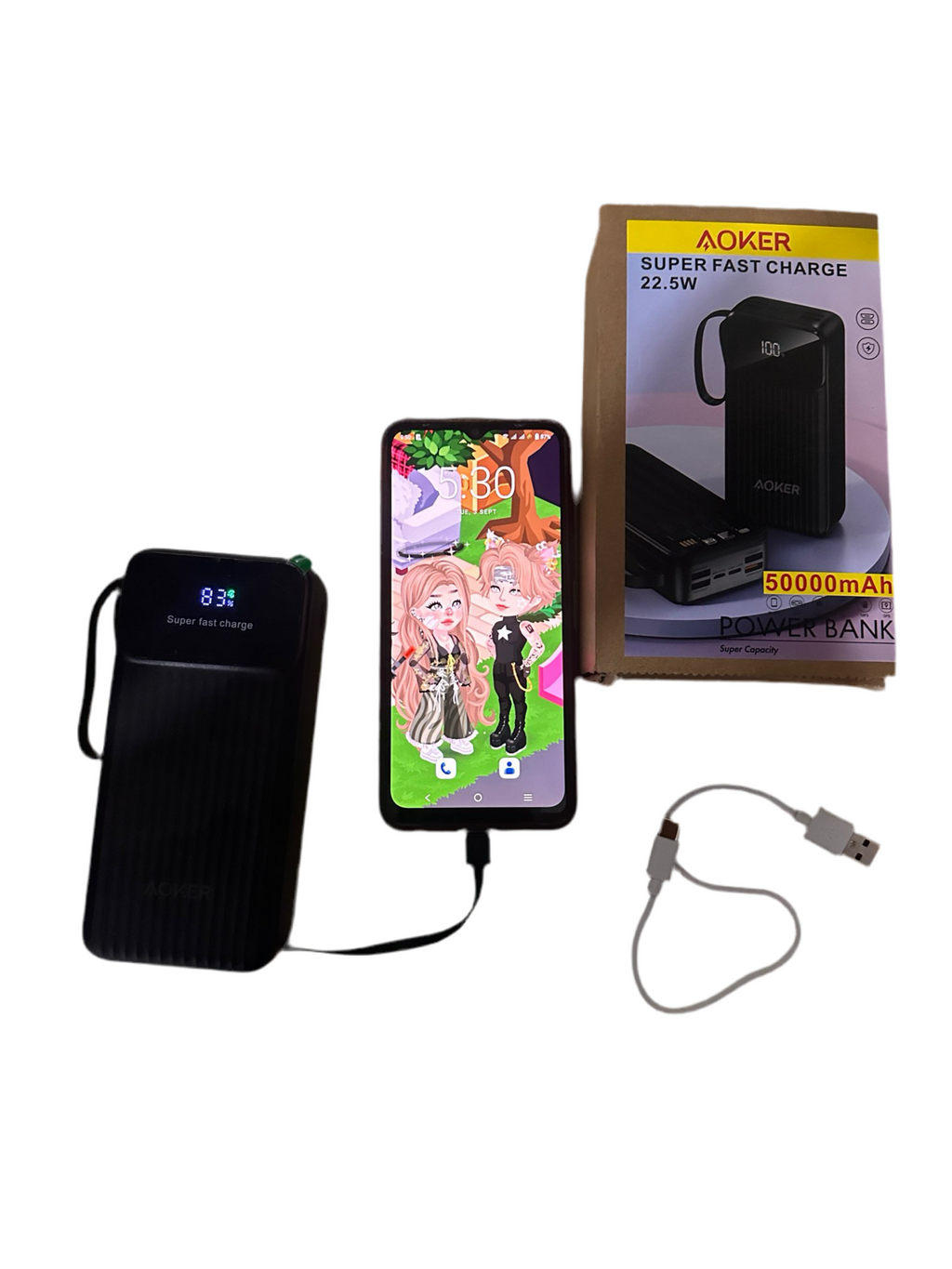 Power Bank 50000 MAh - Charge Rapide 22,5W - 5 Sorties, 3 Entrées - Charge Plusieurs Appareils Simultanément - Blanc